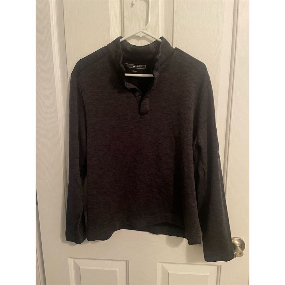Greg Norman Men's Dark Grey Pullover Sweater M Mock Neck 1/4 Button Closure